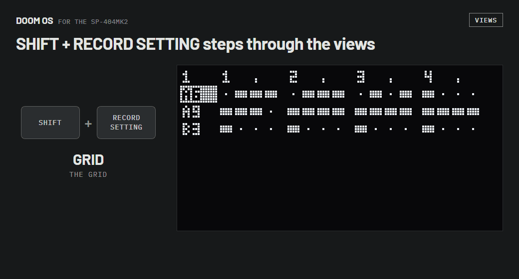 SHIFT + RECORD SETTING steps the grid through GRID, LABELS, BEATS, BOTH and ZOOM, each named over the header; REMAIN + turning VALUE zooms out to one bar and two bars; one more press goes back to the grid.